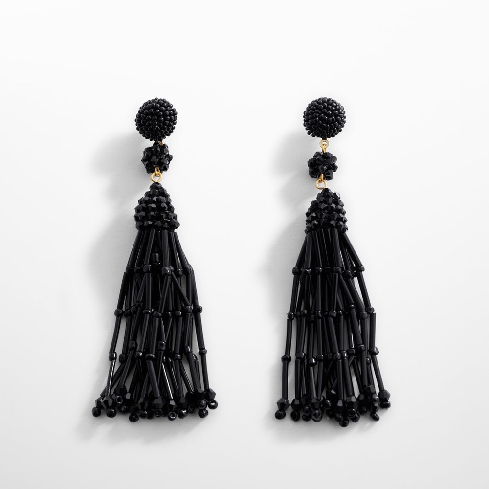 Chic Black Beaded Tassel Earrings